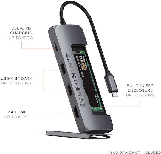 Satechi Hybrid USB-C Docking Station with HDMI 4K PD Gray