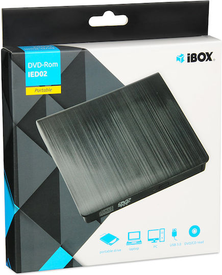 iBox Εξωτερικός Οδηγός Εγγραφής/Ανάγνωσης DVD/CD για Desktop / Laptop Μαύρο