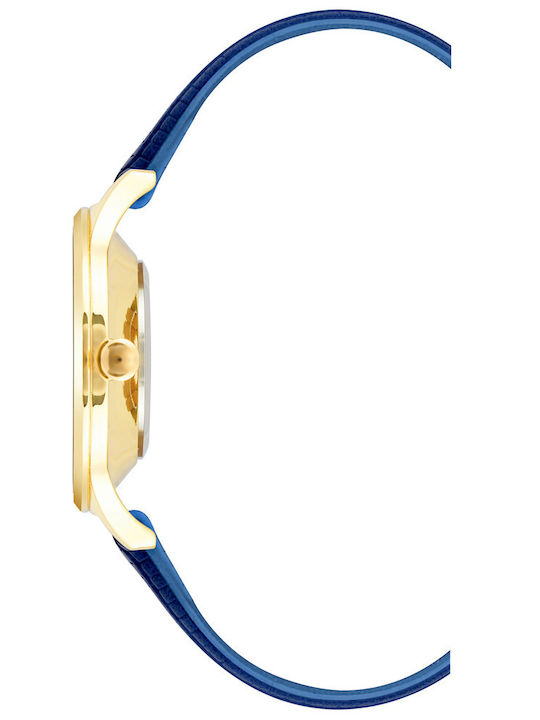 Nine West Γυναικείο Ρολόι 34mm Μπαταρίας με Μπλε Δερμάτινο Λουράκι
