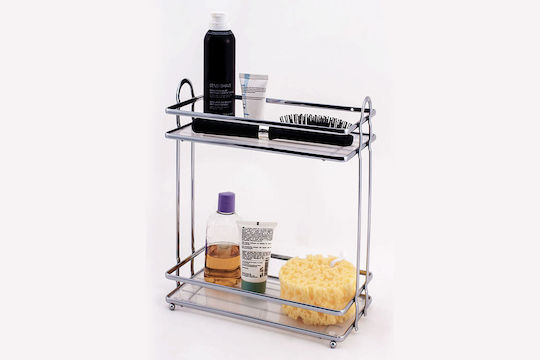 General Trade Montat pe perete Raft Baie Metal cu 2 Rafturi 28.5x15x33.5cm Argintie