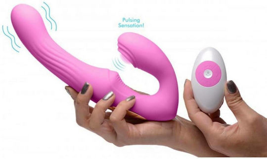 Strap U U-Pulse Silicone Vibrating Strapless Strap-On Strapless Strap On with Dildo with Vibration in Fuchsia Color