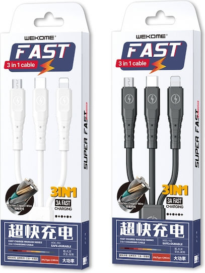 WK WDC-153 Regulär USB zu Blitzschlag / Typ-C,TC-TC / Micro-USB Kabel Schwarz 1.2m