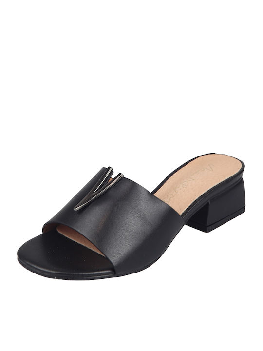 Mules with Chunky Low Heel in Black Color