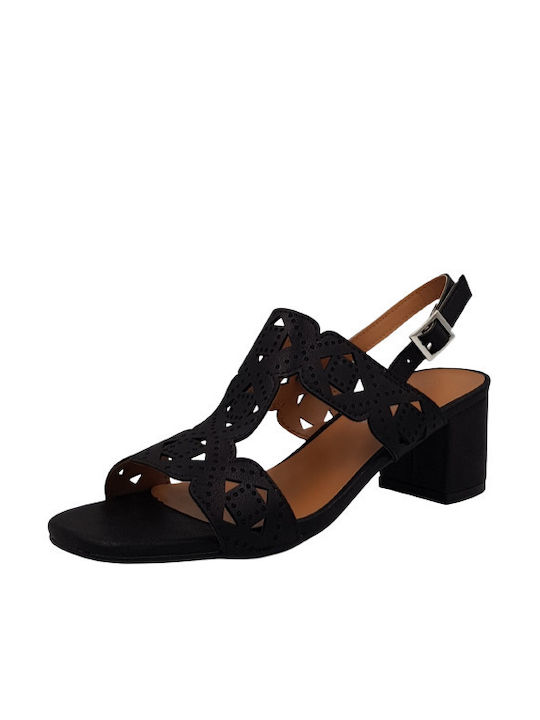 B-Soft Anatomic Women's Sandals HG with Ankle Strap Black with Chunky Medium Heel