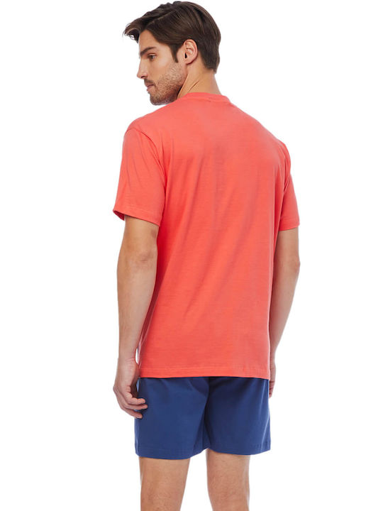 Minerva Men's Summer Cotton Pajamas Set Coral / Blue Raff