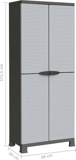Двукрилен гардероб Пластмаса с 3 рафтове Сив 68x39x171.5бр
