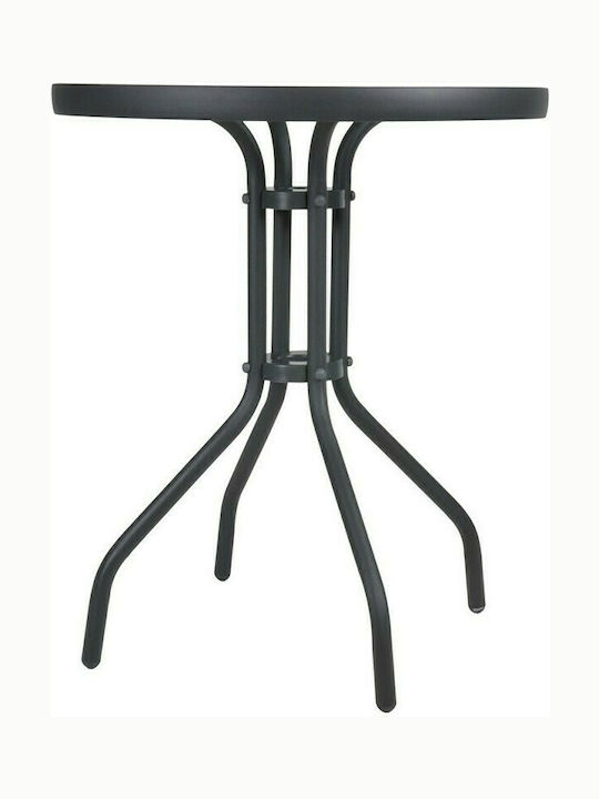 Lima New Outdoor Dinner Table with Glass Surface and Metal Frame Charcoal 60x60x70cm