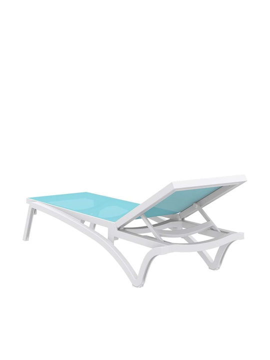 Ξαπλώστρα Πλαστική Pacific με Ύφασμα Textilene & Ρόδες Turquoise-White 193x68x35εκ.