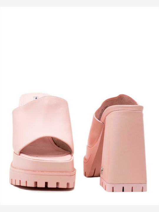 Closure Leder Mules mit Chunky Hoch Absatz in Rosa Farbe