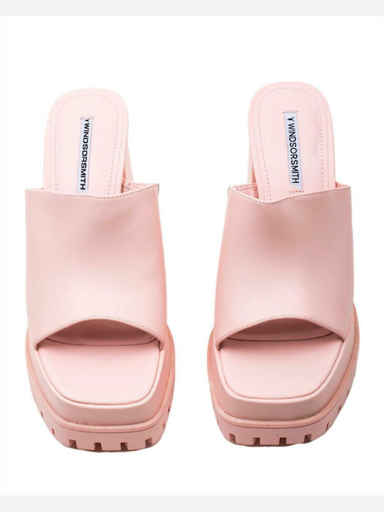 Closure Leder Mules mit Chunky Hoch Absatz in Rosa Farbe