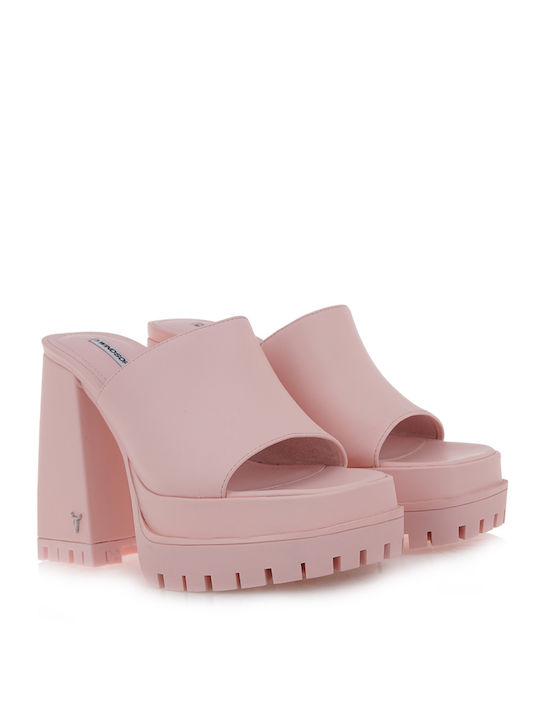 Windsor Smith Closure Chunky Heel Leather Mules Pink