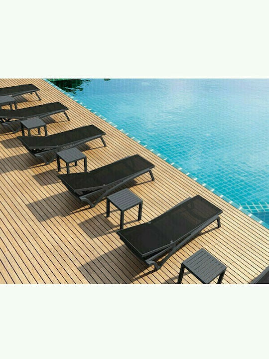 Liegestuhl Kunststoff Pacific mit Textilene-Stoff & Rädern Black-Black 193x68x35cm.