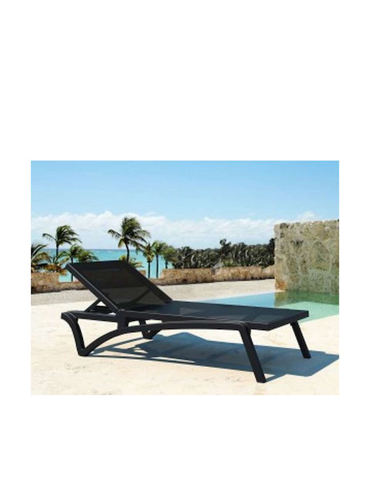 Liegestuhl Kunststoff Pacific mit Textilene-Stoff & Rädern Black-Black 193x68x35cm.