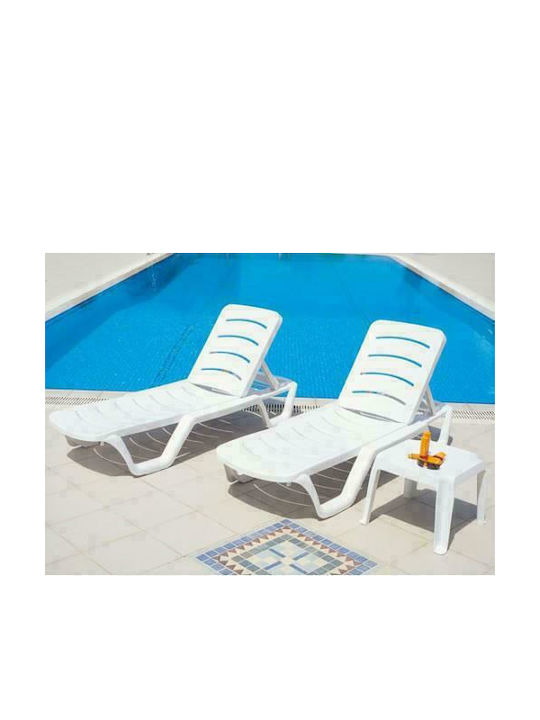 Șezlong Plastic Bahama cu Roți Albă 187x54x30cm.