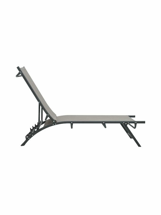 Șezlong Metal cu Țesătură Textilene Gri 2 Bucăți 180.5x53x32.5cm