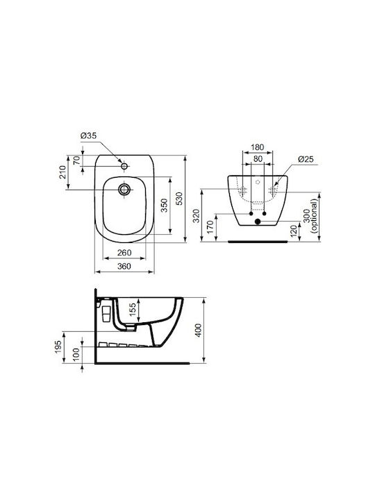 Ideal Standard Tesi Μπιντέ Κρεμαστό 53x36cm