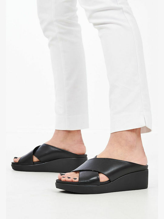 Women's Leather Platform Shoes Black
