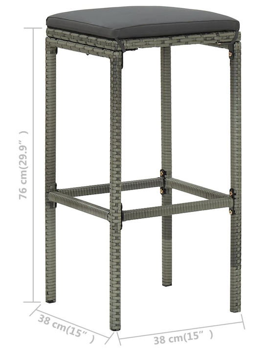 Hocker für Bar Für den Außenbereich Rattan mit Kissen Grey - Charcoal 6Stück 38x38x76cm