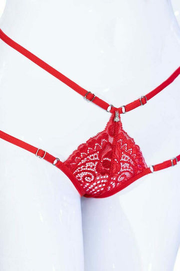 Chilirose Γυναικείο Sexy String με Δαντέλα Red