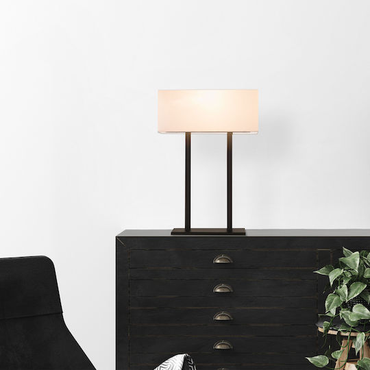 Opviq Metal Table Lamp for Socket E27 with White Shade and Black Base