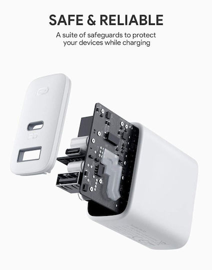 Aukey Φορτιστής Χωρίς Καλώδιο με Θύρα USB-A και Θύρα USB-C 32W Power Delivery Λευκός (PA-F3S)