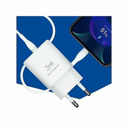 3MK Φορτιστής Χωρίς Καλώδιο με Θύρα USB-A και Θύρα USB-C 20W Power Delivery / Quick Charge 3.0 Λευκός (HyperCharger)