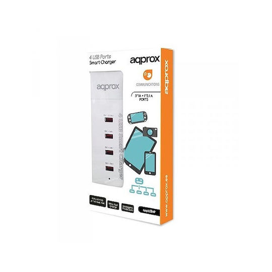 Approx Suport de Încărcare cu 4 Porturi USB-A 25W în culoarea Alb (APPUSB4PW)