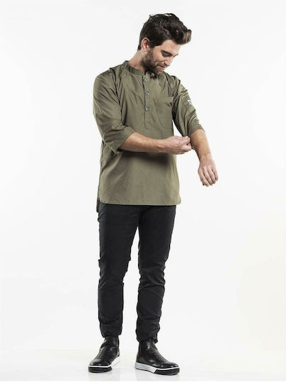 Chaud Devant Bluse Koch Herren Khaki mit Langärmelig Bujutsu