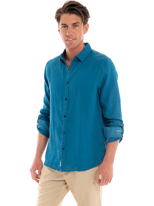 Scotch & Soda Λινό Πουκάμισο Πετρόλ Scotch & Soda Λινό Πουκάμισο Πετρόλ