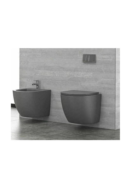 Karag Milos Rimless Wall-Mounted Toilet that Includes Slim Cover Gray