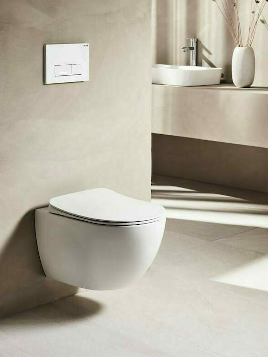 Creavit Free Rimless Wall-Mounted Toilet that Includes Slim Soft Close Cover Duroplast White Matt