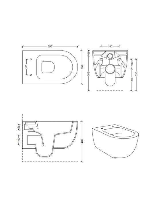 Alice Ceramica Unica 55 Wandhängende Toilette mit Deckel Sanftes Schließen Weiß Matt
