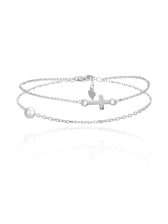 Prince Silvero Bracelet Chain with Cross design made of Silver with Pearls