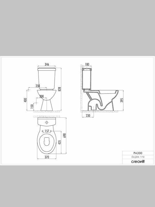 Creavit Pitta Stehende Toilette Unterer Siphon mit Spülung mit Deckel Duroplast Weiße