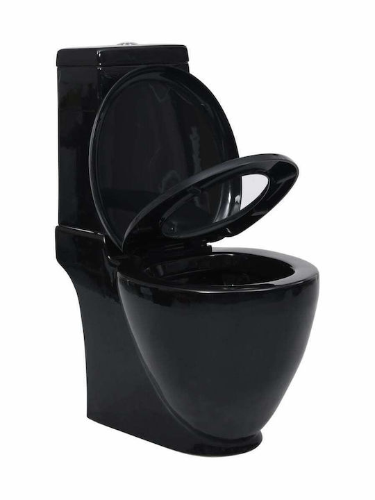 vidaXL Stehende Toilette Unterer Siphon mit Spülung Schwarz