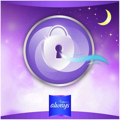 Always Platinum Secure Night Prosoape igienice cu aripi Noapte pentru Debit puternic 7 picături Mărime 4 10buc