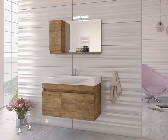 Drop Senso 85 Шкаф със Мивка & Огледало със светлина Д82xШ38xВ50см PL Wood