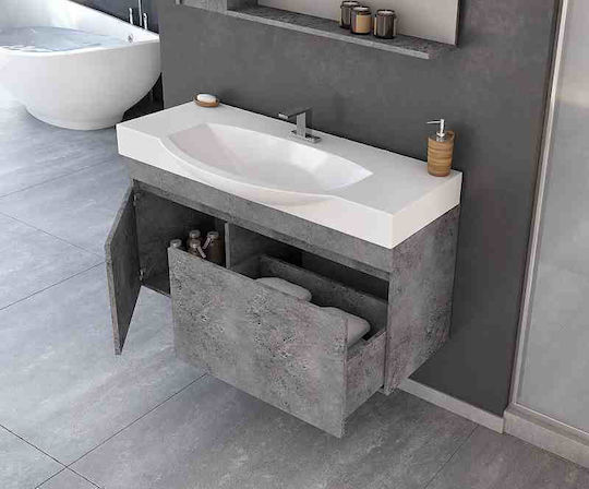 Drop Senso 85 Countertop with Sink & Mirror with Light L82xW38xH50cm Granite