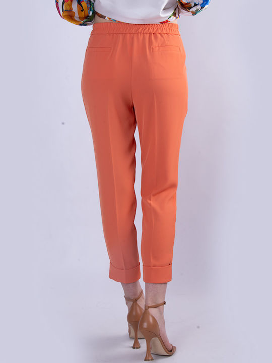 Twenty 29 Women's Fabric Capri Trousers with Elastic Orange