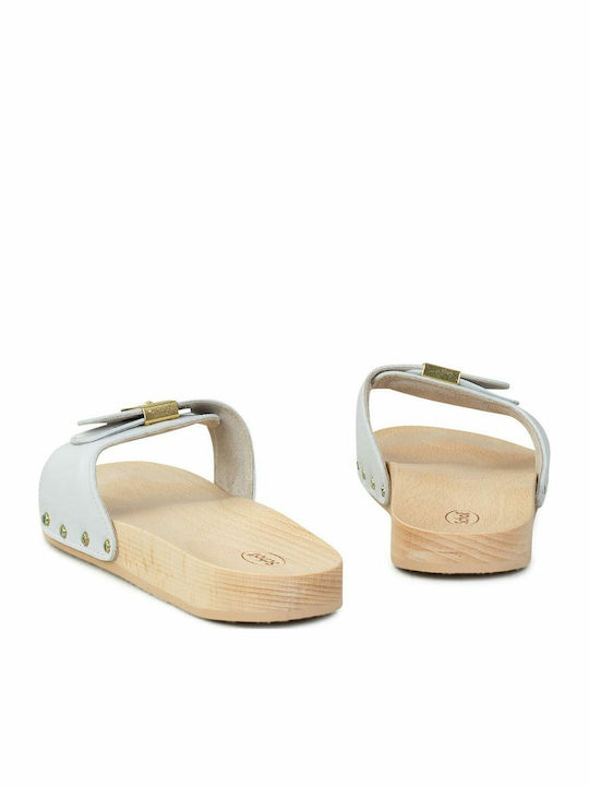 Pescura Leather Women's Flat Sandals Anatomic in White Color