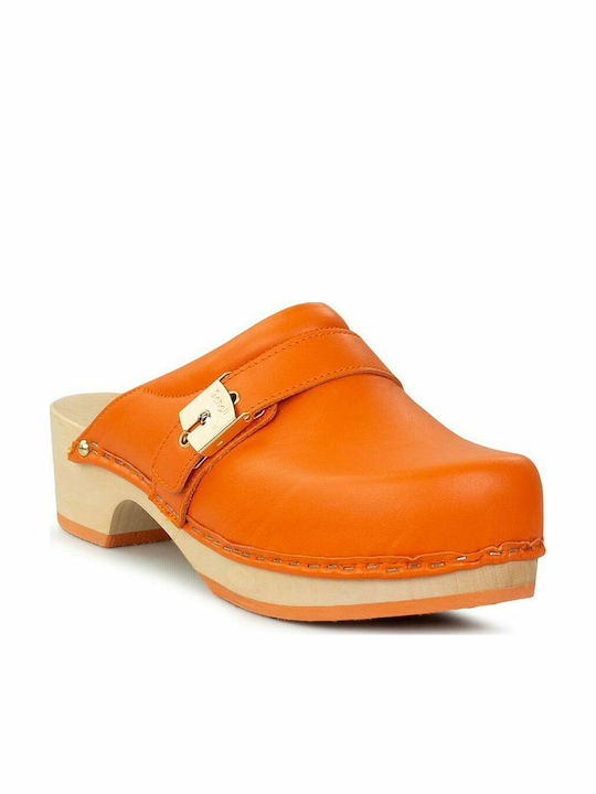 Scholl Pescura Clog 50 Women's Leather Clogs Orange