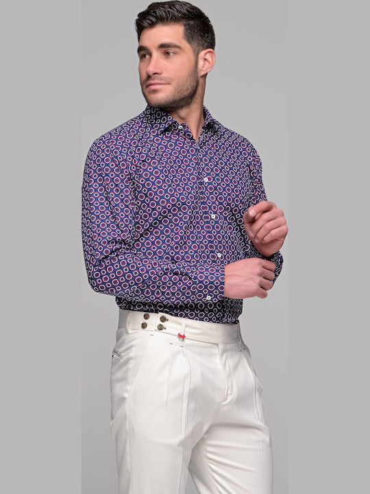 Long-sleeved Linen Shirt Navy Blue