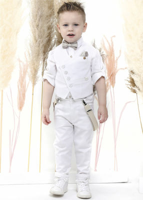 Mi Chiamo Boys Baptism Suit with Vest 4pcs White