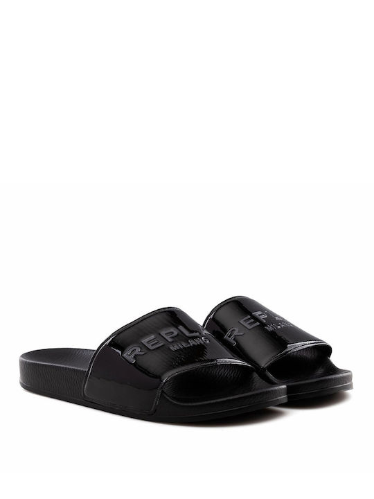 Replay Logo Print Women's Slides Black