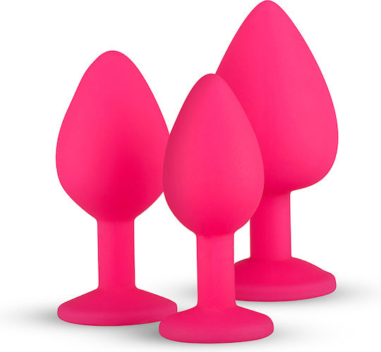 Easytoys Silicone Buttplug Set with Diamond Πρωκτικές Σφήνες Σετ Pink 7cm 3τμχ