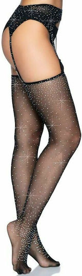 Leg Avenue Everly Rhinestone Garter Belt & Stockings Set Chiloți cu dantelă Negre