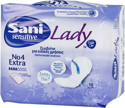 Sani Sensitive Lady Extra No4 Women's Incontinence Pad Normal Flow 4 Drops 10pcs