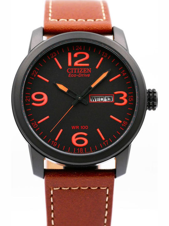 Citizen Ανδρικό Ρολόι 42mm Eco - Drive με Καφέ Δερμάτινο Λουράκι