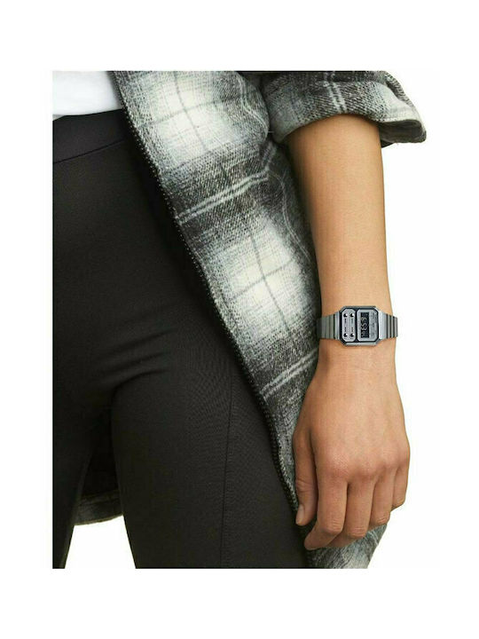 Casio Vintage Edgy Digital Watch Battery with Silver Metal Bracelet