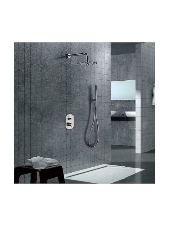 Imex Moscu Built-in Mixer, Hand Shower & Shower Head Set for Shower 2 Exits Inox Silver